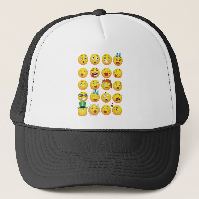 Funny Emoji Faces Cool Awesome Smiles Trucker Hat (Front)