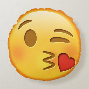 Funny Emoji Throw Pillow with kissing emoji