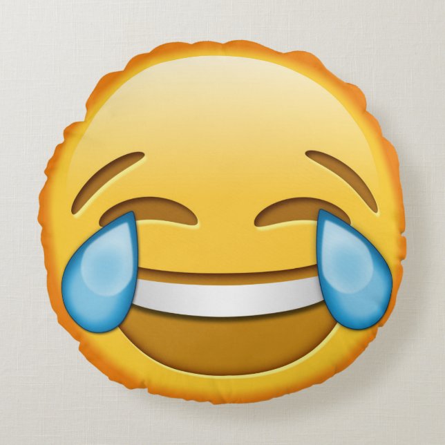 Funny Emoji Throw Pillow with laughing emoji (Front)