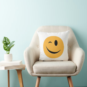 Funny Emoji Wink Smile Laugh Yellow Face Throw Pillow