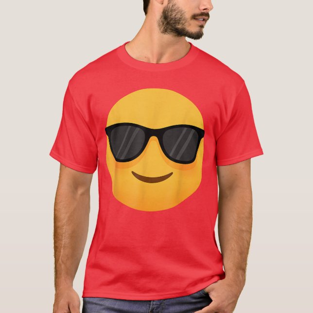 Funny Emoticon Cool Smiling Face with Sunglasses f T-Shirt (Front)