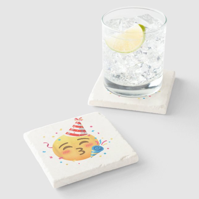 Funny Emoticon Party Stone Coaster (Side)