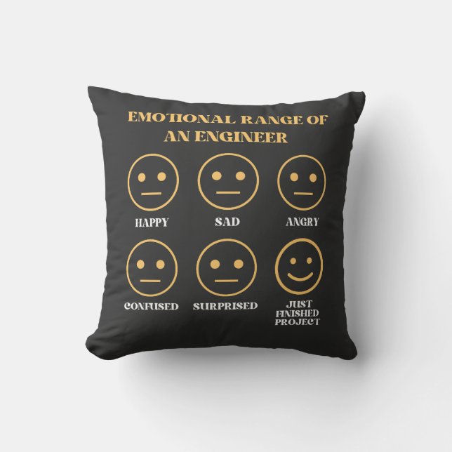 Funny Emotional Range Of An Engineer Faces Fan  Throw Pillow (Front)
