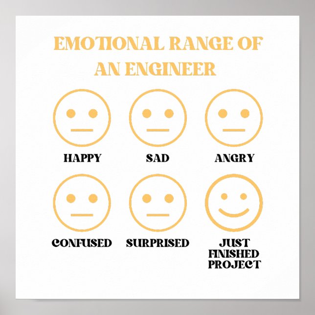Funny Emotional Range Of An Engineer  Poster (Front)