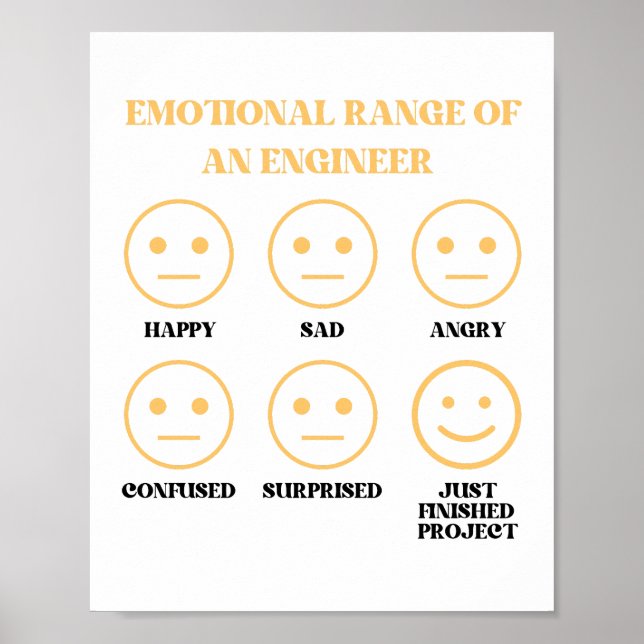 Funny Emotional Range Of An Engineer  Poster (Front)