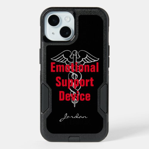 Funny Emotional Support Device Personalized Black iPhone 15 Case