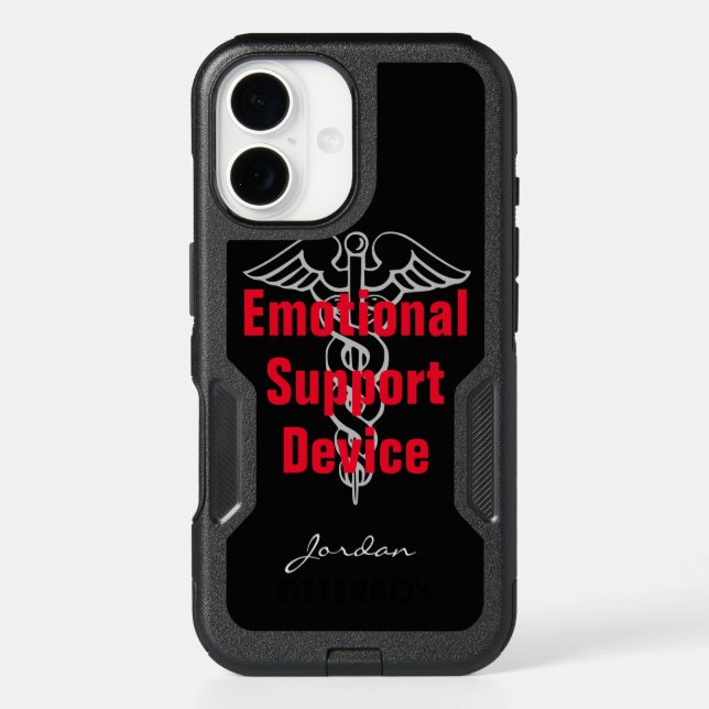 Funny Emotional Support Device Personalized Black Otterbox iPhone Case (Back)