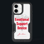 Funny Emotional Support Device Personalized White iPhone 16 Case<br><div class="desc">This funny iPhone case is perfect for the person who can't live without their phone. The design features a medical symbol and the words "Emotional Support Device" in bright red lettering on a white background. There is space to personalize it with your name below. Great way to celebrate the fact...</div>