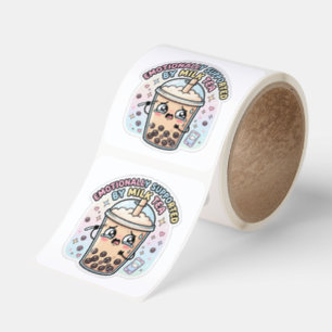 Funny "Emotionally Supported by Milk Tea" Kawaii Square Sticker