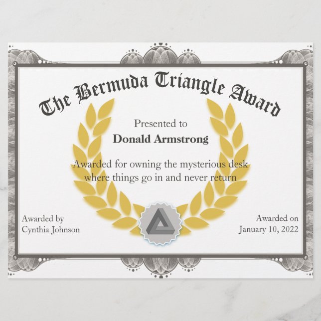 Funny Employee Award - Bermuda Triangle (Front)