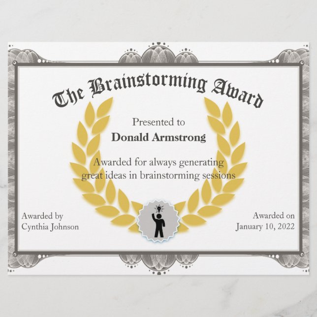 Funny Employee Award - Brainstorming (Front)