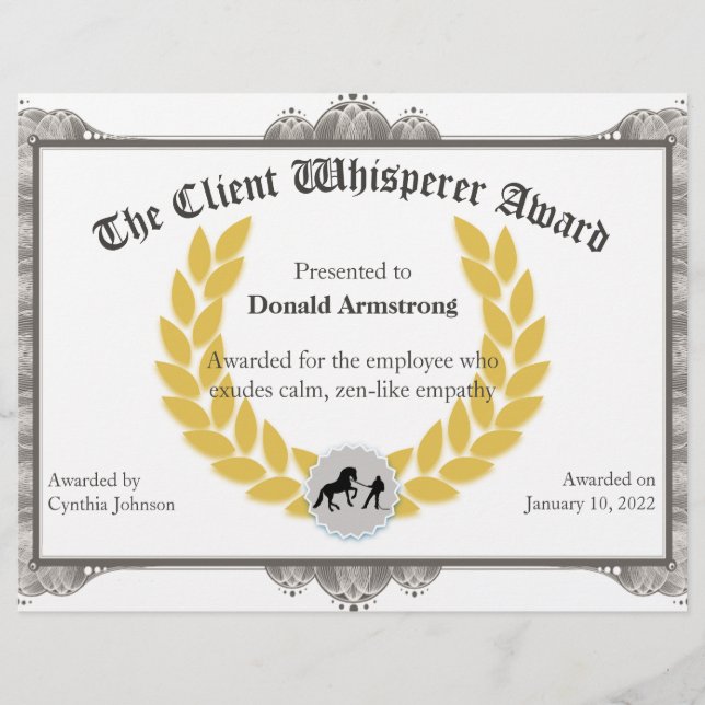 Funny Employee Award - Client Whisperer (Front)