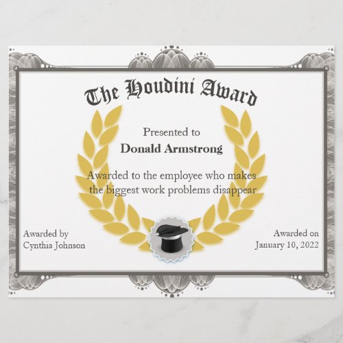 Funny Employee Award _  Houdini