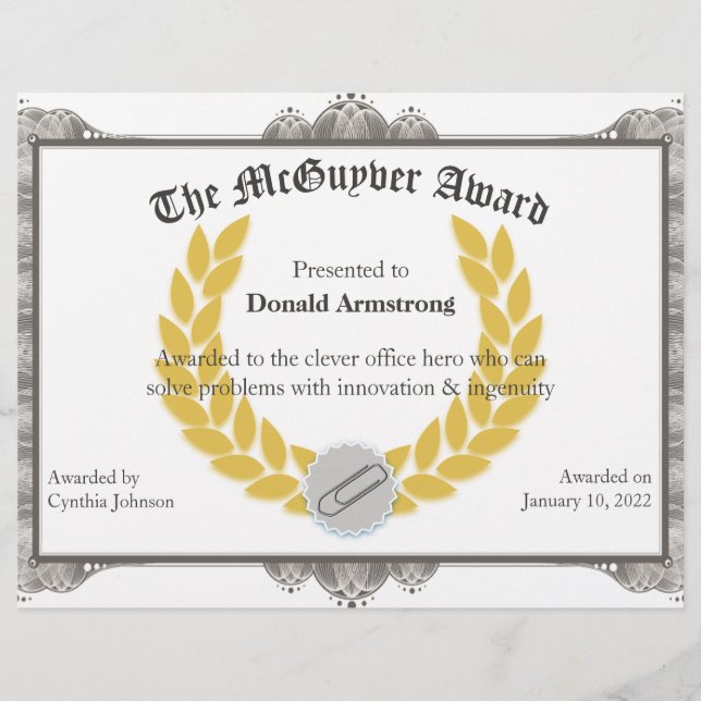 Funny Employee Award -  McGuyver (Front)