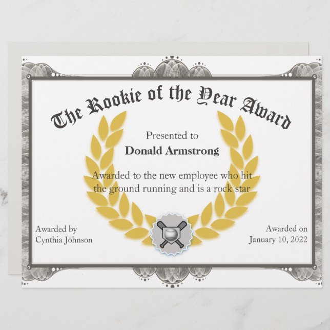 Funny Employee Award Rookie of the Year Zazzle