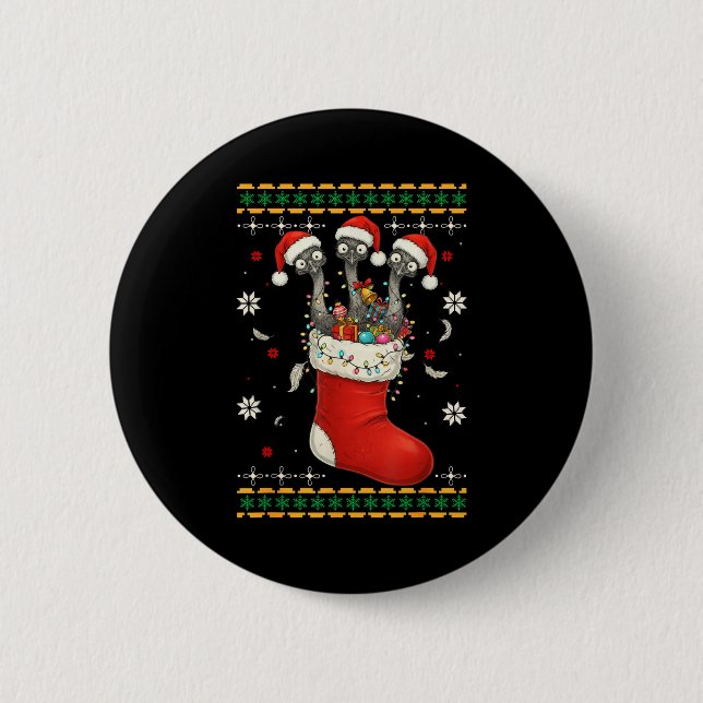 Funny Emu Bird In Xmas Socks Lights Christmas  Button (Front)