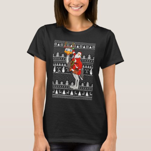 Funny Emu Bird Lover Santa Riding Emu Ugly Christm T_Shirt