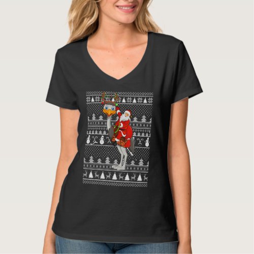Funny Emu Bird Lover Santa Riding Emu Ugly Christm T_Shirt