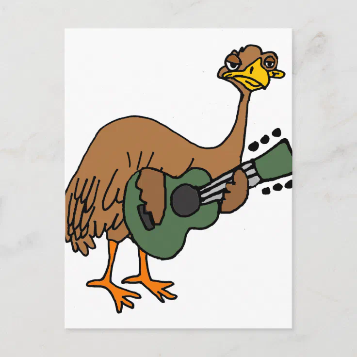 Funny Emu Bird Playing Guitar Cartoon Postcard | Zazzle