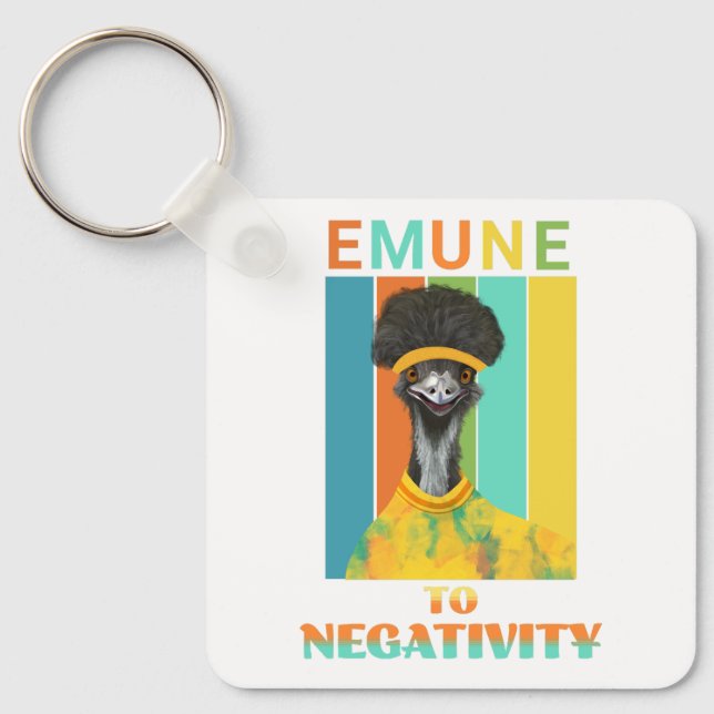 Funny Emu Bird Pun - Emune to Negativity  Keychain (Front)