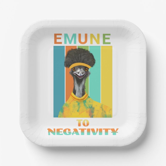 Funny Emu Bird Pun - Emune to Negativity  Paper Plates (Front)
