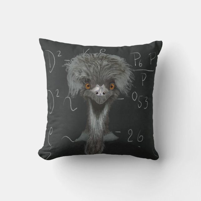 Funny Emu Einstein Throw Pillow (Front)