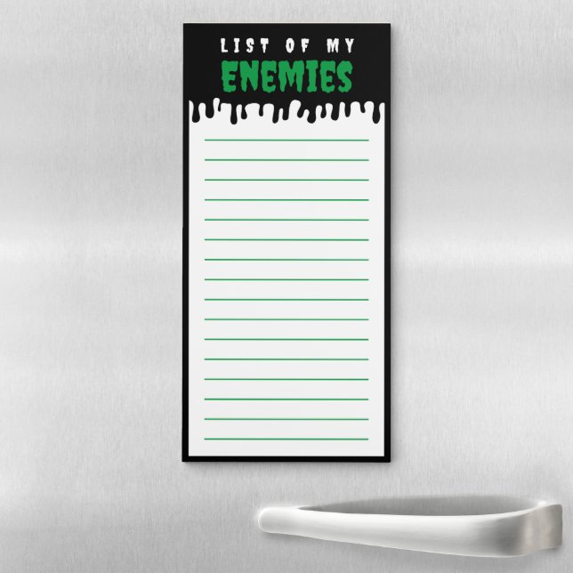 Funny Enemies List Black Green Gothic Halloween Magnetic Notepad (In Situ)
