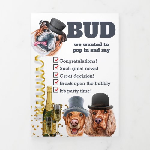 Funny engagement from the guys British dogs hats Tri_Fold Holiday Card