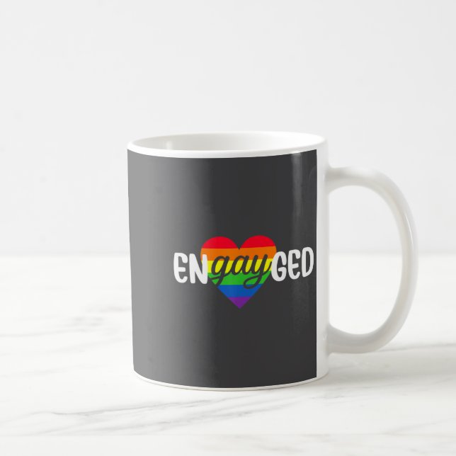 Funny Engayged Gay Couple Engagement Party Rainbow Coffee Mug (Right)