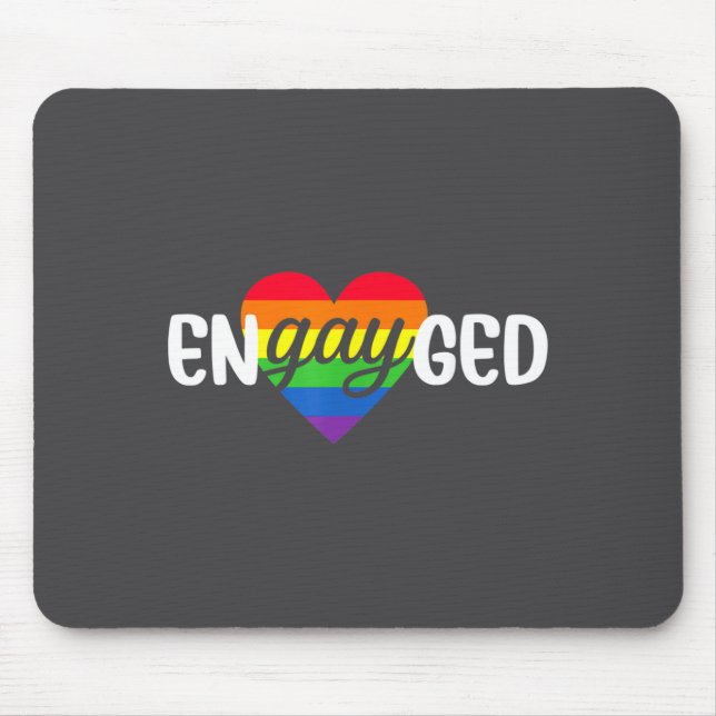 Funny Engayged Gay Couple Engagement Party Rainbow Mouse Pad (Front)
