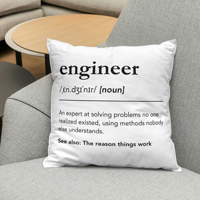 Funny Engineer Definition Engineering White Throw Pillow (Creator Uploaded)