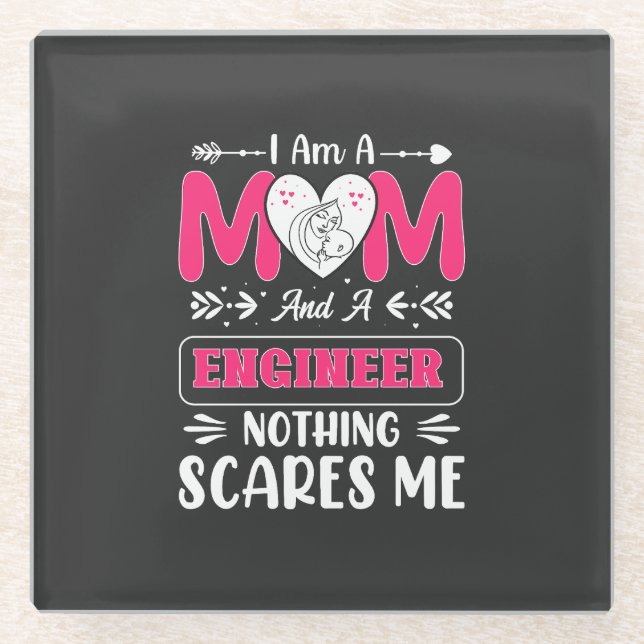 Funny Engineer Mom, Engineer Mom Glass Coaster (Front)