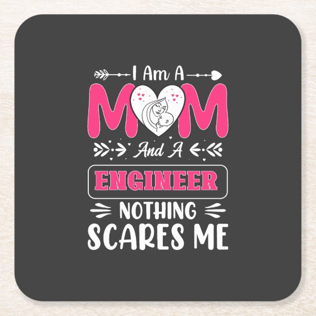 Funny Engineer Mom, Engineer Mom Square Paper Coaster (Front)