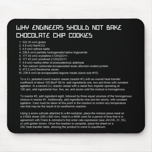 Funny Engineer's Recipe Mousepad (Front)