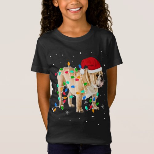 Funny English Bulldog Christmas Light Gifts Xmas T_Shirt