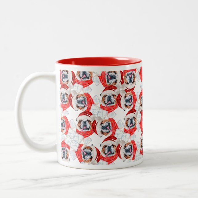 Funny English Bulldog Christmas Pattern Two-Tone Coffee Mug (Left)