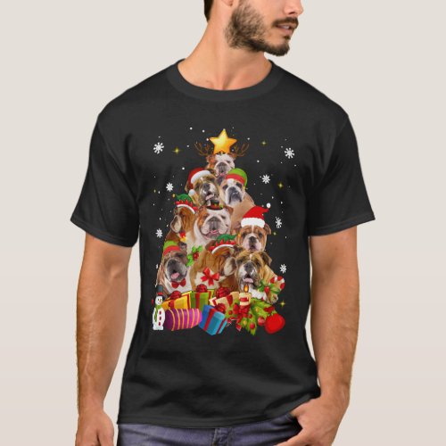Funny English Bulldog Christmas Tree Gifts Xmas T_Shirt