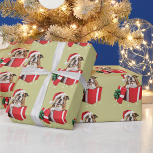 Funny English Bulldog Dog Tree Christmas Lights Wrapping Paper