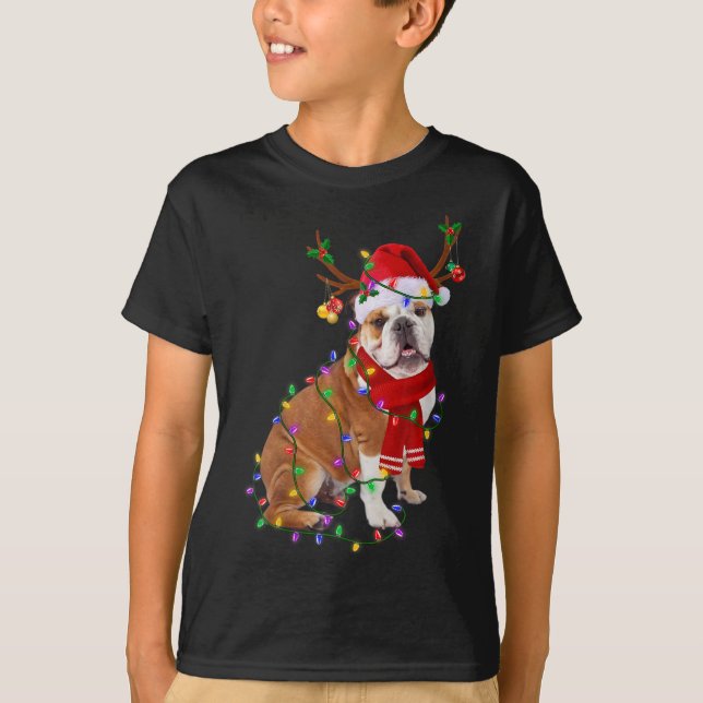 Funny English Bulldog Dog Tree Christmas Lights Xm T-Shirt (Front)