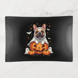 Funny English Bulldog Ghost Boo Halloween Womens M Trinket Tray