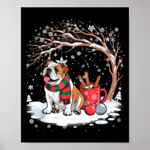 Funny English Bulldog In The Snow Tree Christmas W Poster