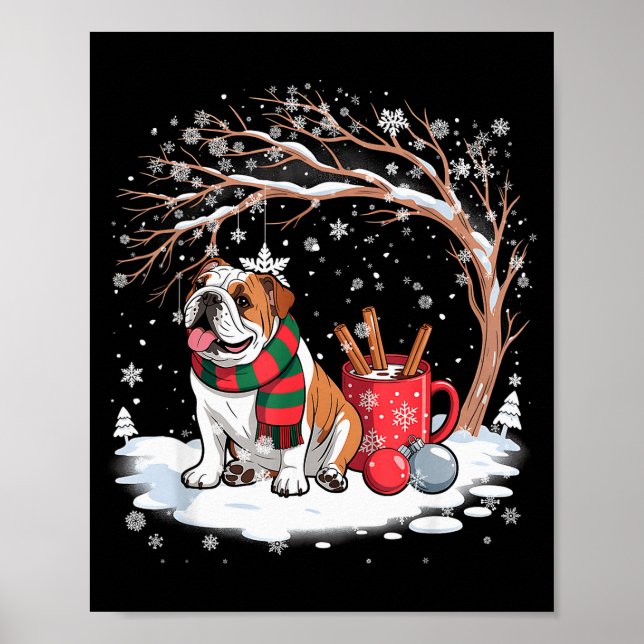 Funny English Bulldog In The Snow Tree Christmas W Poster (Front)