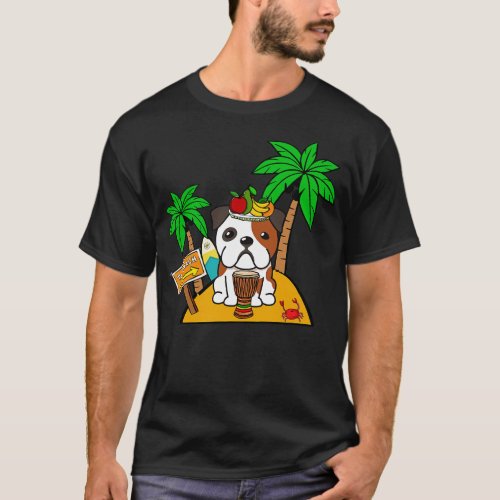 Funny english bulldog is on a deserted island T_Shirt