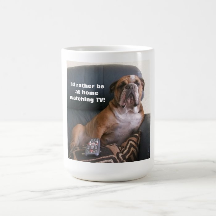 Funny English bulldog Mug watching TV