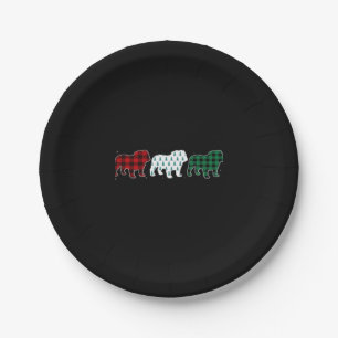 Funny English Bulldog Red Plaid Christmas Dog Love Paper Plates