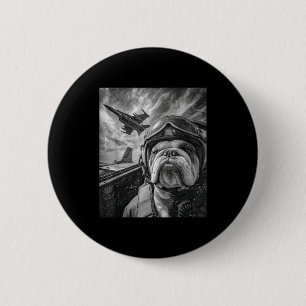 Funny English Bulldog Selfie Fighter Jet Lot Aviat Button