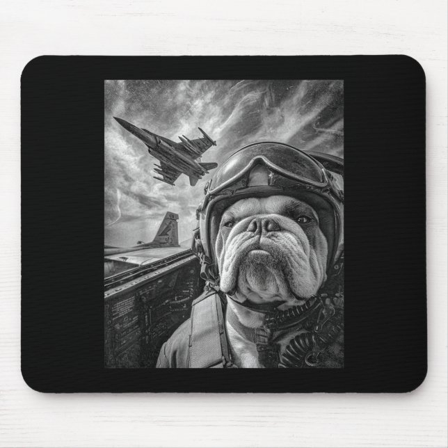 Funny English Bulldog Selfie Fighter Jet Lot Aviat Mouse Pad (Front)
