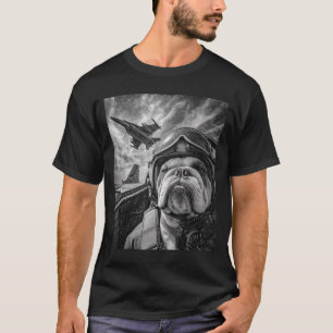 Funny English Bulldog Selfie Fighter Jet Lot Aviat T-Shirt