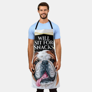 Funny English Bulldog sit for snacks watercolor Apron