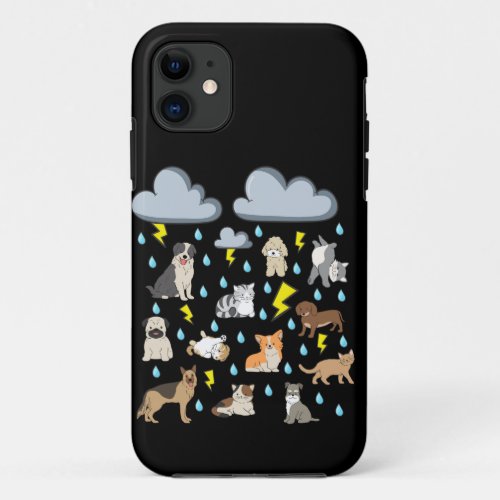 Funny English Idiom Raining Cats and Dogs Puppies  iPhone 11 Case
